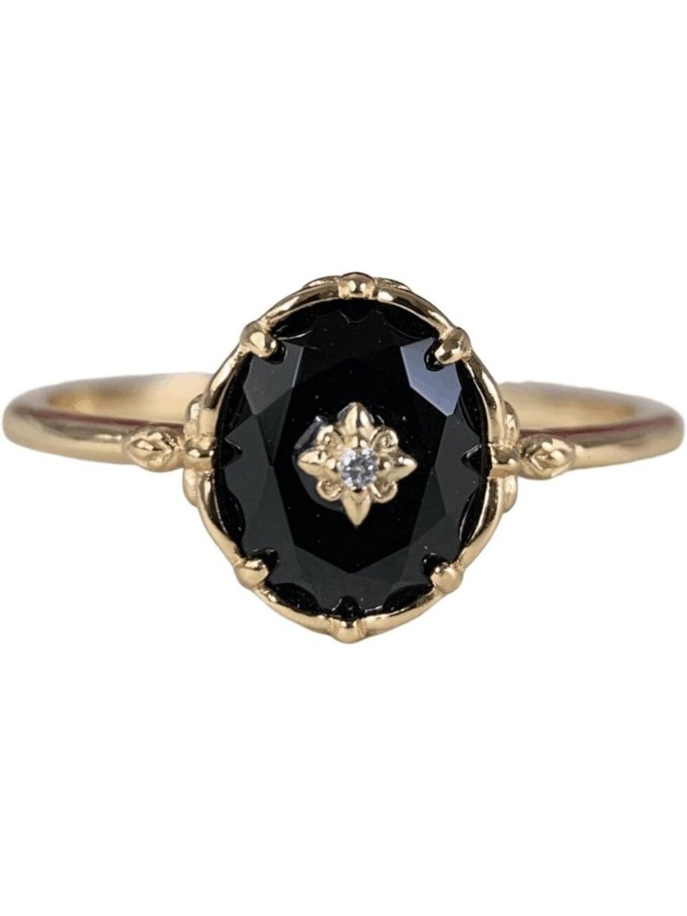 Vintage Black Onyx Engagement Ring - Gold Art Deco Solitaire Wedding Jewelry